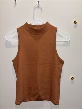 Sleeveless Mock Neck Tank Top - Brownish Orange